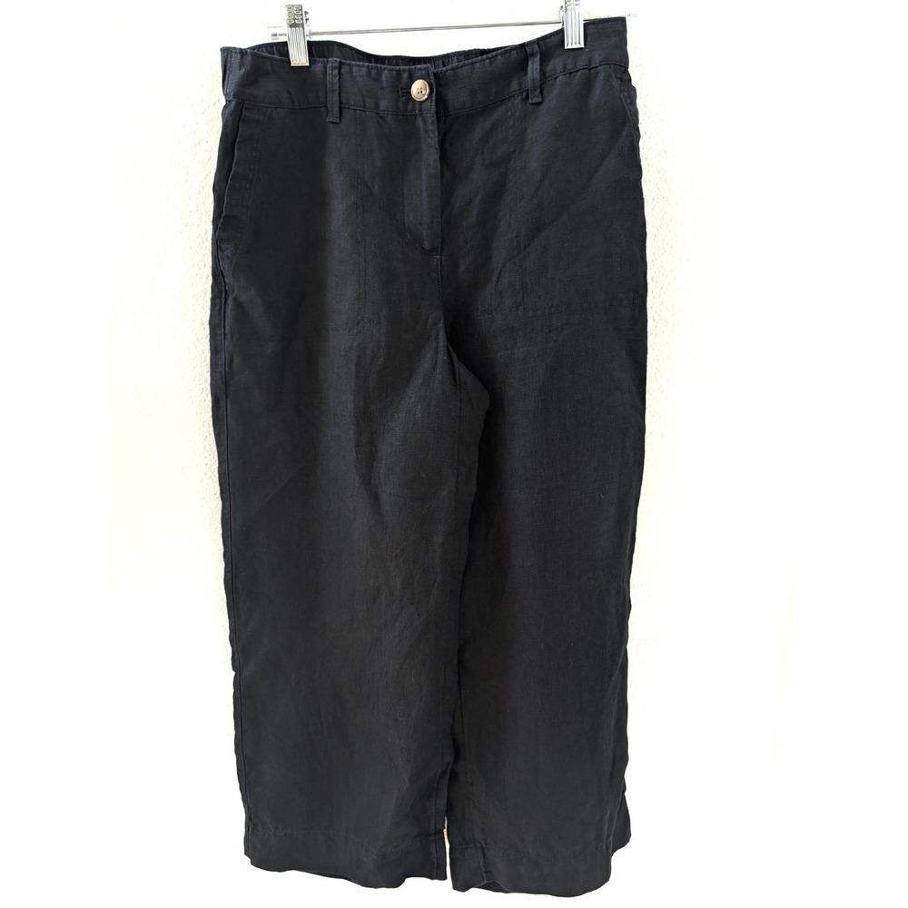 J Jill Love Linen Small Black Linen Wide Leg Pants Lightweight